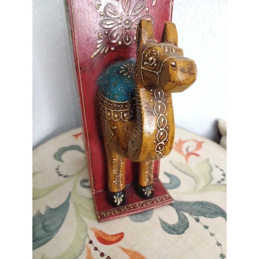 Camel handmade and painted wooden wine bottle holder CIRCA 1980s